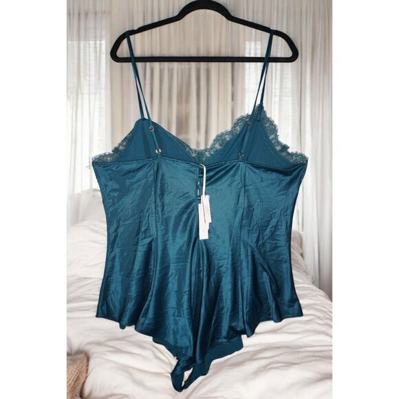✨ Victoria's Secret XXL Teal Satin Lace Romper One Piece Pajama Lingerie Sleep - Picture 4 of 11